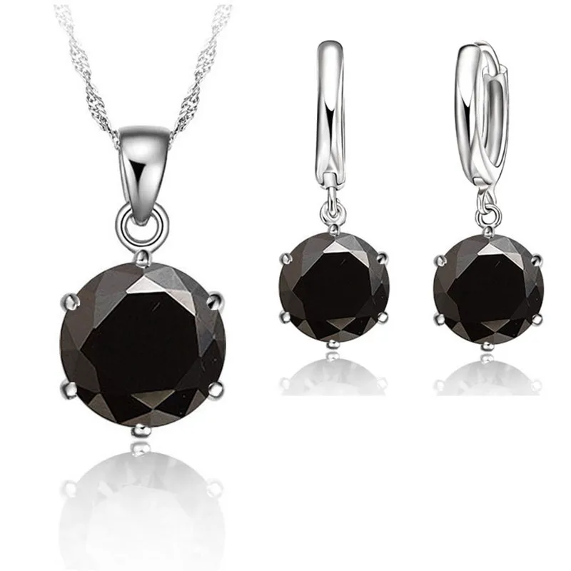 925 пробы серебряные Ювелирные наборы кубический циркон кристалл рычаг назад серьги кулон ожерелье хорошие подарки для женщин - Окраска металла: Black