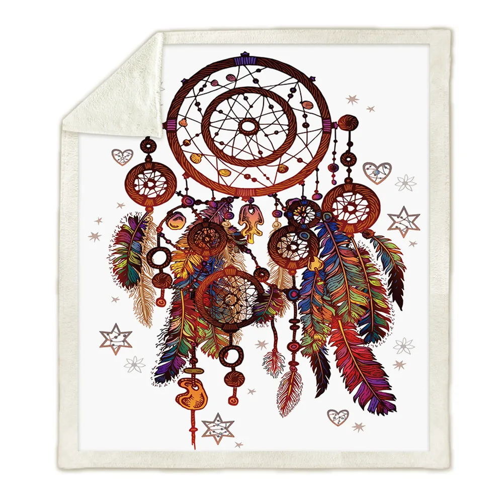 Dream-Catcher-Feather-Watercolor-Painting-Soft-Warm-Winter-Family-Bedding-Throw-Blankets-Coral-Fleece-Sherpa-Sofa (1)