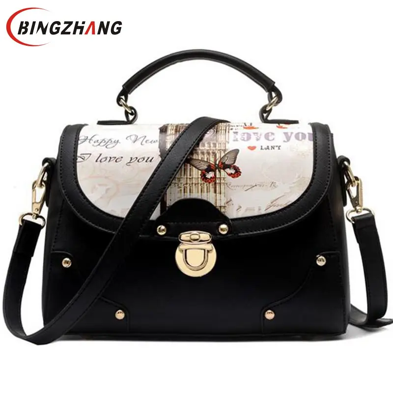 

brand printed PU bag vintage handbag womens medium small tote shoulder bags female crossbody bags for women handbag L4-2766