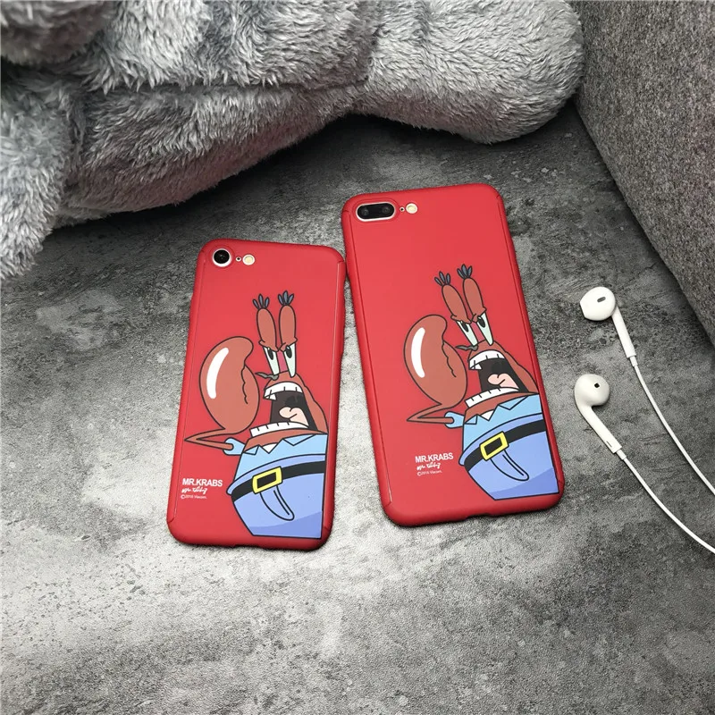 360 Degree Full Body Protective Phone Case For iPhone 7 8 6 6s Plus back cover SpongeBob Patrick Star Phone case capa fundas