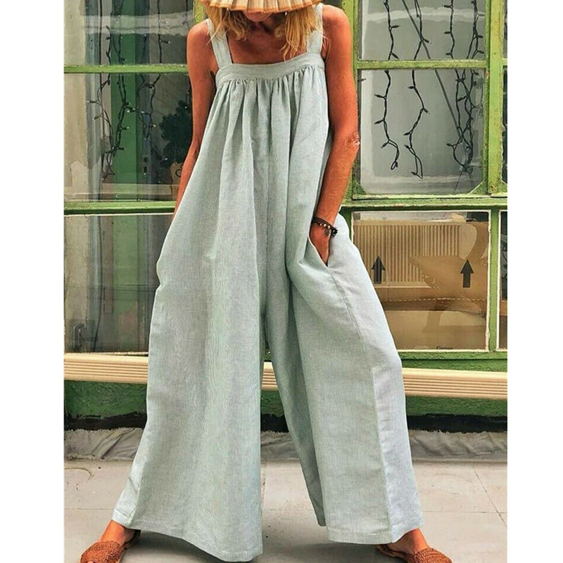 Women Loose Baggy Jumpsuit Dungarees Playsuit Romper Ladies Casual Wide Leg Trousers Summer Holiday Clothing