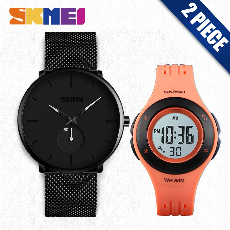 

SKMEI Fashion Men Quartz Watch Children Digital Watch Big Dial Waterproof Parent-child Watches relogio masculino 9185 1455 Set