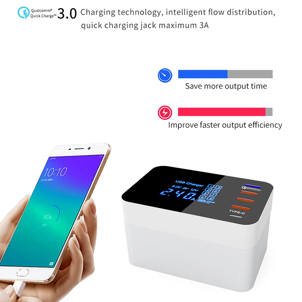 ЖК-дисплей QI Беспроводное зарядное устройство Quick Charge QC 3,0 Smart usb type C адаптер питания для быстрой зарядки для iPhone samsung UK US EU