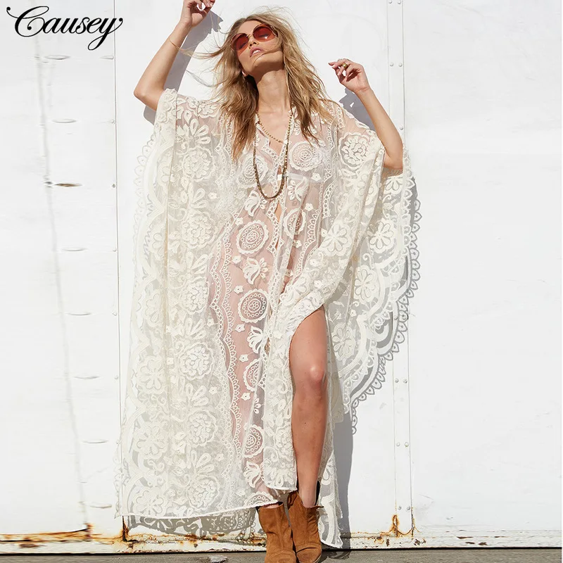 

Exit Of Bathroom Women Beach Summer Tunic Coverup Dress Saida De Praia Plus Size Star Lace Neck Sexy Petticoat Floral Acetate