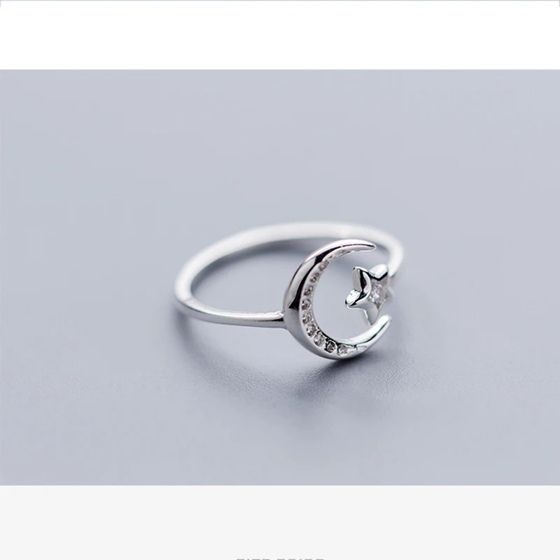 INZATT Настоящее серебро 925 проба минималистский Циркон Moon Star открытие кольцо для очаровательной вечерние ювелирные украшения Симпатичные подарок
