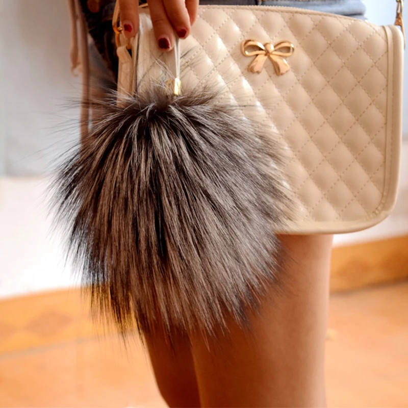 Free Shipping 2016 13 18CM Silver Fox Fur font b Keychain b font Ball PomPom Cell