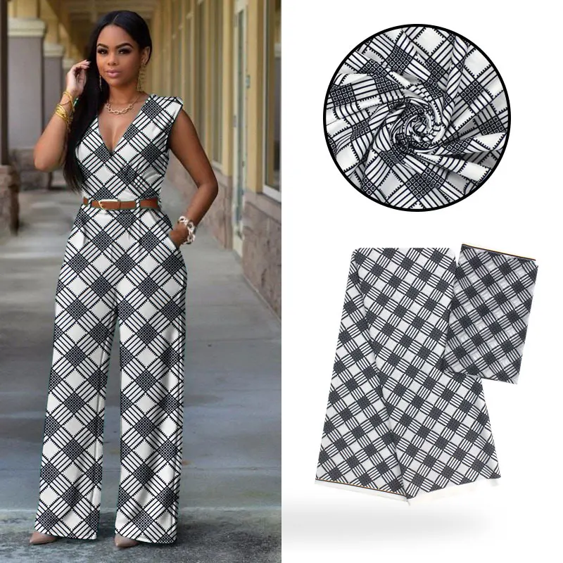 Белая и черная шелковая ткань с цифровым принтом Анкара Африканский Воск узор 4 ярдов шелк Анкара+ 2 ярдов настоящий Шелковый шарф для платья