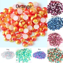 Perles semi-rondes de couleur arc-en-ciel, Imitation de perles plates, dos 4 5 6 8mm, Cabochon, pour la fabrication de bijoux, Nail Art, accessoires à créer soi-même