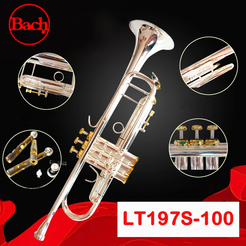 Bach Trumpet LT197S 100 Bb gold key trompete profissional Musical Brass