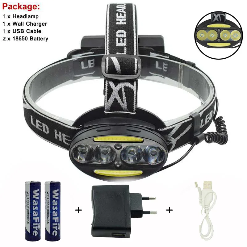 

USB Rechargeable Head Lamp 8000LM XML T6 COB LED White Red Light Head Light Forehead Running Headlight +USB Cable +18650+Charger
