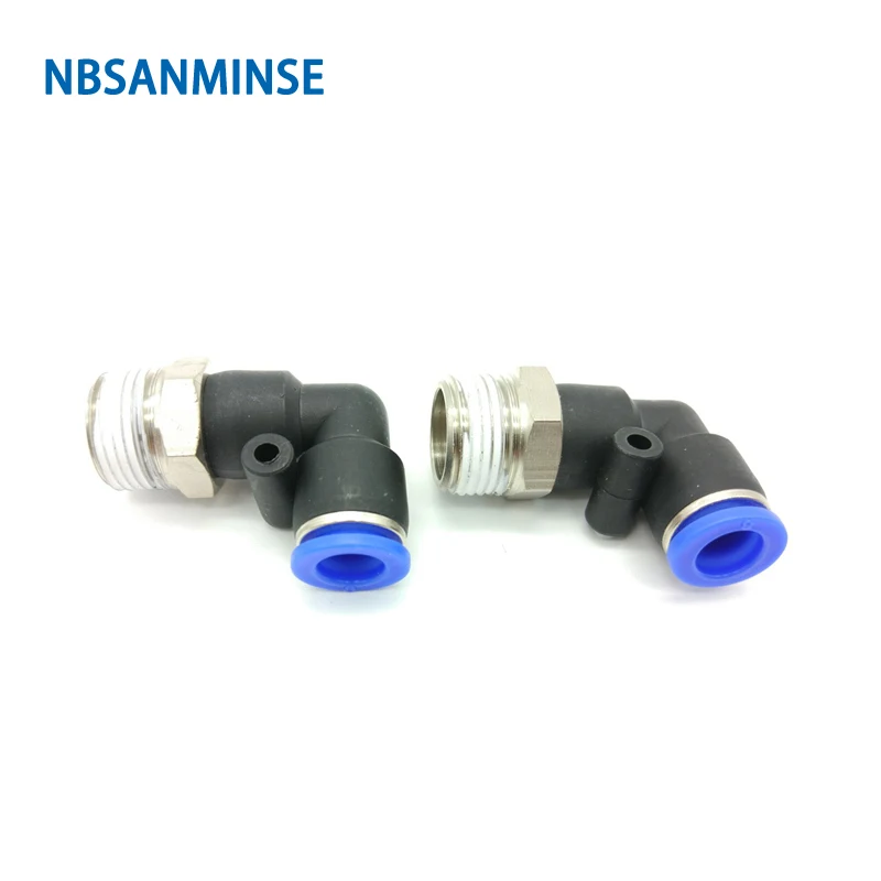 

NBSANMINSE 10Pcs/lot PL Plastic Air Fitting M5 M6 1/8 1/4 3/8 1/2 Push In Air Male Elbow Tube Fitting