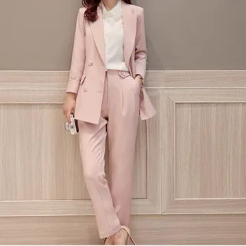 

Custom fashion women's ladies suit two-piece suit (coat + wide leg pants) ladies double-breasted long suit ladies business suit