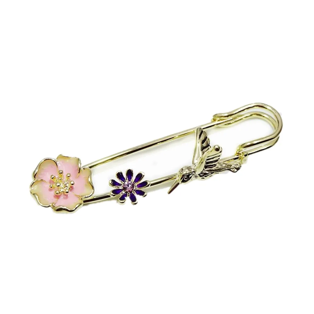

Fashion Korean Enamel Flower Brooches Women Lady Scarf Suits Lapel Safety Hijab Pins Animal Bird Brooch Wedding Gift Jewelry