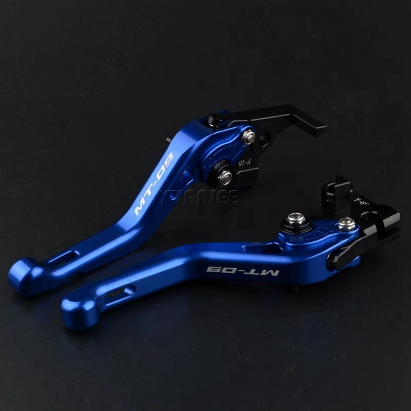 ФОТО For YAMAHA MT 09 MT-09 Tracer 2014-2015 Motorcycle Accessories Short Brake Clutch Levers LOGO MT-09 Blue