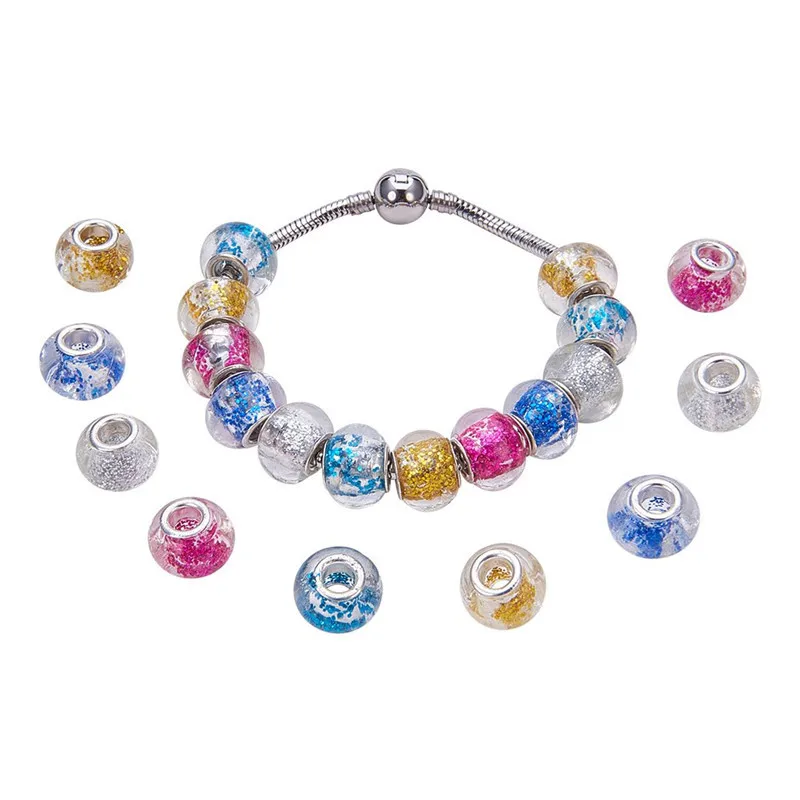 

50Pcs Assorted Color Powder Rondelle Beads Fit European Beads Spacer Murano Pandora Bracelet Charm Necklace For Jewelry Making