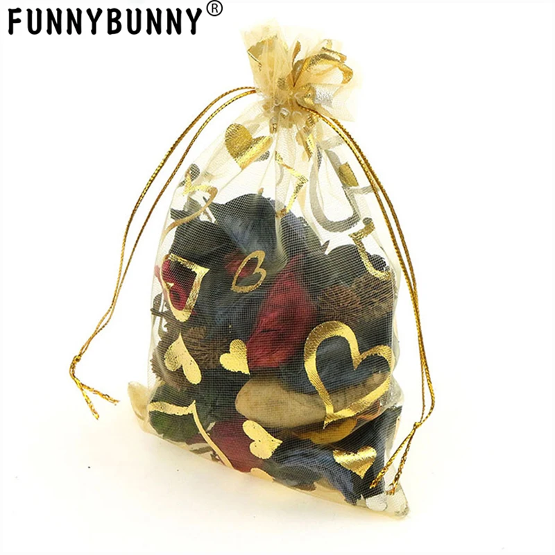 

FUNNYBUNNY 4.3*6.3 inch Gift Bags Heart Blue Sheer Organza Jewelry Pouches Wedding Party Favor Gift Bags Drawstring Pouches