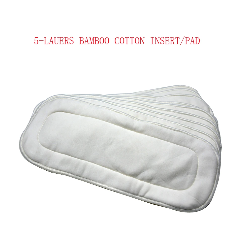 

5 Pieces Bamboo Cotton Absorbment Inserts Cotton Bamboo Pad Pocket Diaper Liners 5- Layers Thicker Pad