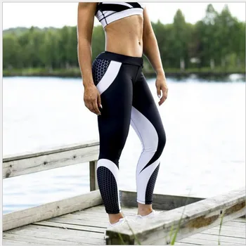 

New Fitness Leggings Geometric Honeycomb Digital Printing Sweatpants High Waist Hip Polyester Women Run Motion Leggings NO816