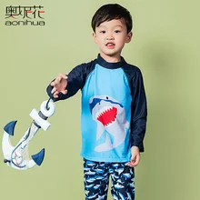 AONIHUA/ г. профессиональный купальник из двух предметов для мальчиков, милый детский купальный костюм с рисунком акул и длинными рукавами, детский купальный костюм
