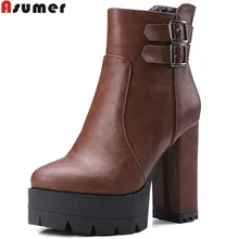 Горячая распродажа; Новое поступление; женские ботинки; Модные женские ботинки; сезон осень-зима; Ботильоны на молнии на платформе и высоком каблуке; Asumer