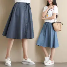 Весенне-летняя модная женская юбка винтажный женский эластичный пояс Юбка До Колена джинсовая Расклешенная юбка с поясом Плиссированная Юбка Saia Femininas