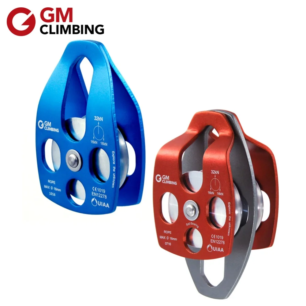 32KN Double Pulley Aluminum Ball Bearing For Mountaineering Climbing Orange 