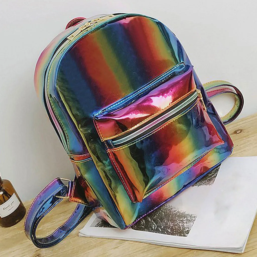 Голографический лазерный рюкзак для девочек, школьная сумка для женщин, Радужный цветной металлический серебристый лазерный голографический Рюкзак#35