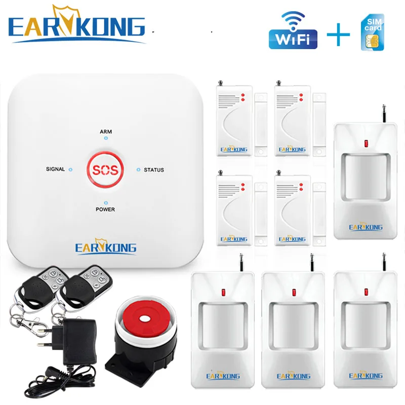 

Wifi GSM Alarm System APP Home Burglar System 433MHz Door Window Open Motion Sensor Alarm ONE KEY Alarm English Russian Spanish