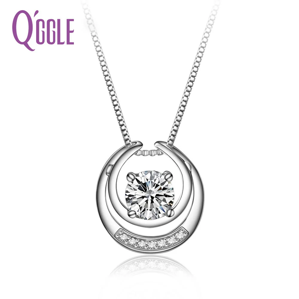

QGGLE Micro Pave CZ Zircon Moon Shape Genuine 925 Sterling Silver Jewelry Pendant Necklace Women TN902