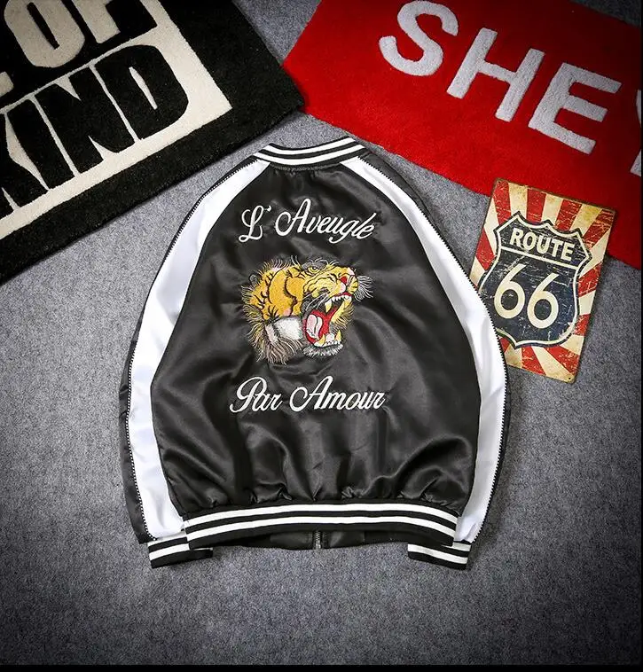 Embroidery Tiger Bomber Jacket Men Jacket Streetwear Hip Hop Baseball Jacket US Size M-XXL Embroidery Tiger Bomber Jacket Men Jacket Streetwear Hip Hop Baseball Jacket US Size M-XXL