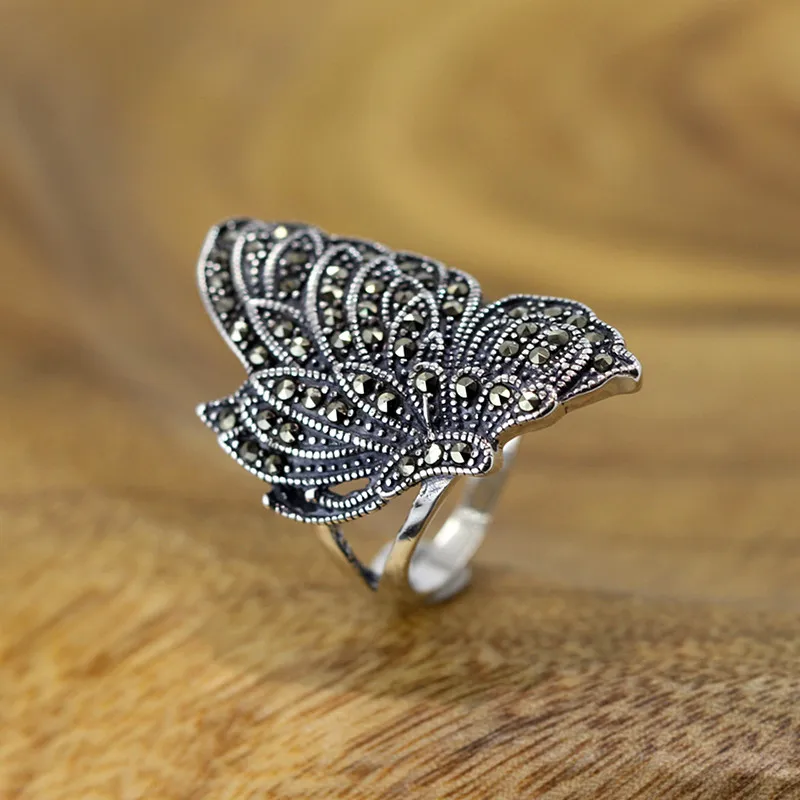 Новинка, 925 пробы, серебряное кольцо ручной работы, милое, изящное, Бабочка, крыло, палец, кольцо, женское, для помолвки, перо, драгоценный камень, ювелирное изделие SR27