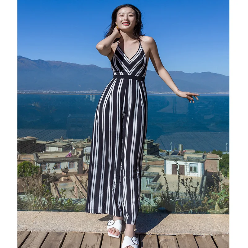 2018 Sexy Spaghetti Strap Deepl V neck jumpsuit Boho