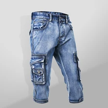 Летние мужские карго джинсовые шорты военные Мульти Карманы Байкер короткие джинсы для мужчин x1358