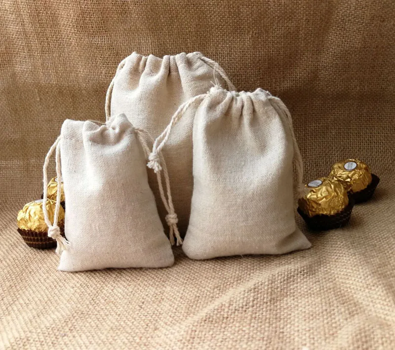 Cotton Linen Favor Bag 8x10cm 9x12cm 10x15cm 13x17cm pack of 50 Makeup Jewelry Gift Packaging Pouch Jewelry Packaging