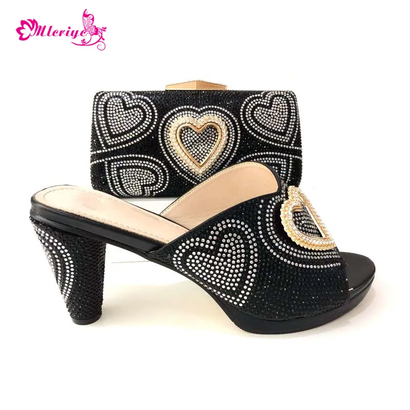 

New Arrival Italian Matching Shoe and Bag Set for Wedding Set Decorated with Rhinestone Shoes and Bag Set African Sets 2018