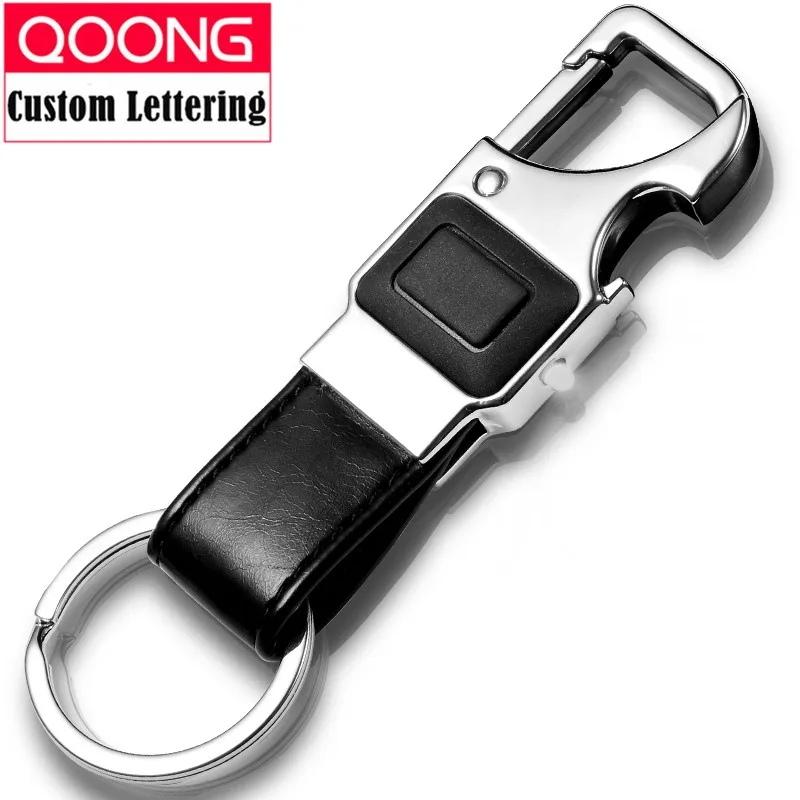 

QOONG Custom Lettering Keychain LED Lights Lamp Beer Bottle Opener Multifunctional Leather Men Car Key Chain Ring Holder Y16