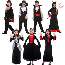 Детский костюм вампира дьявола для мальчиков и девочек Детские карнавальные костюмы на Хэллоуин, карнавальные вечерние костюмы на Рождество