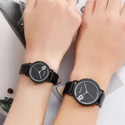 Мужские и женские аналоговые черные кварцевые часы с ремешком из искусственной кожи KQS8