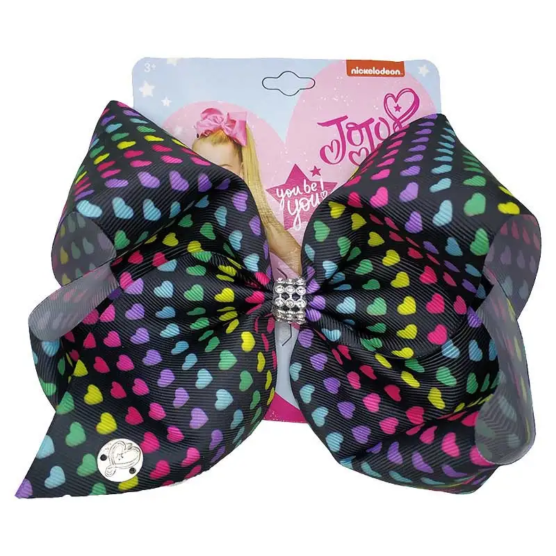 

8"Large Kids Hair Clip Rainbow Bow-knot Print Grosgrain Ribbon Bows Handmade Hair Accessories for Girl
