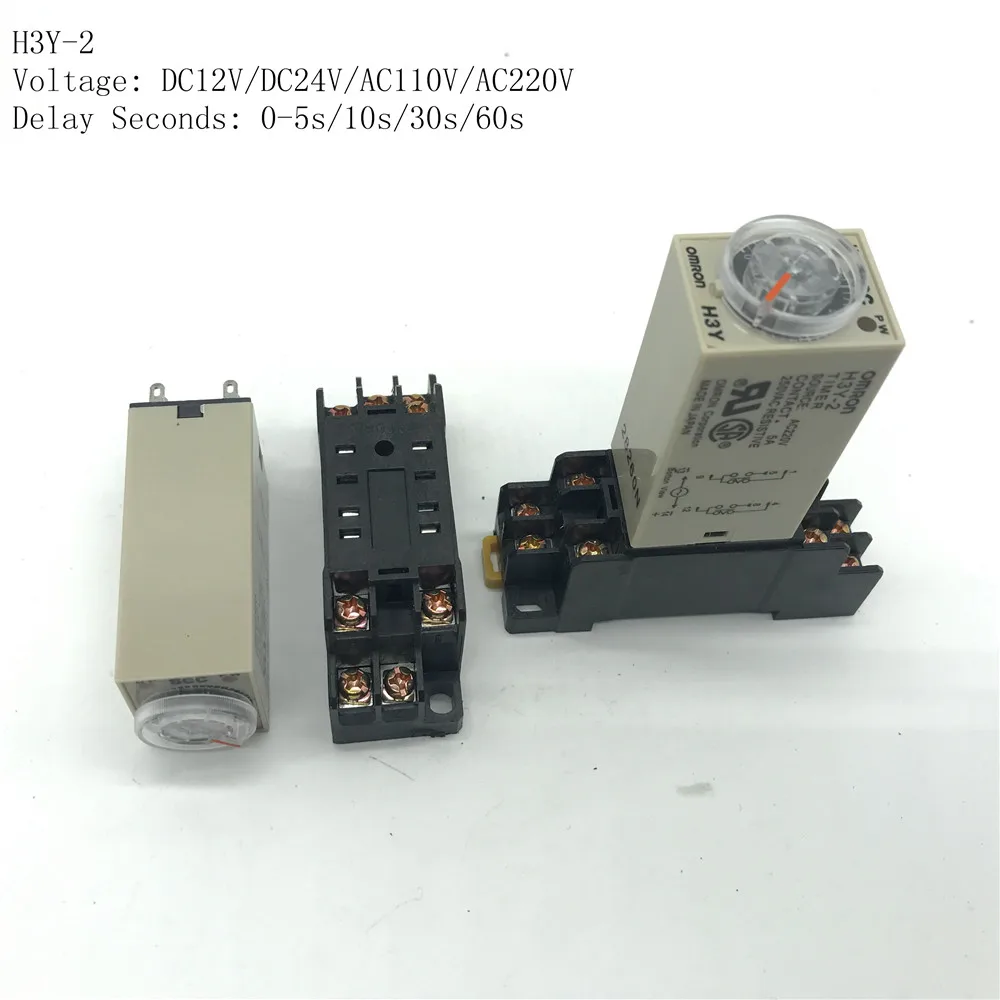 

1 sets AC110V H3Y-2 0-5/10/30/60s Seconds Delay Timer Time Relay 8 Pin Relay+Socket Base PYF08A