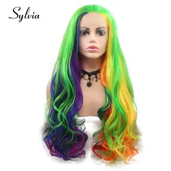Sylvia разноцветные объемные волнистые синтетические парики на шнурках спереди зеленый/синий/розовый/фиолетовый/красный/желтый/оранжевый