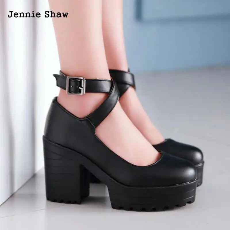 School Student Black White Cross Straps Lolita Princess High Heel Shoes Women Performance Cosplay Pumps Size 34 To 43