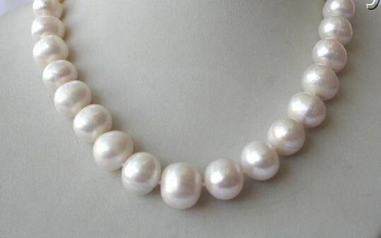 

Miss charm Jew1361 stunning big 12-15mm round white freshwater cultured pearl necklace AAA