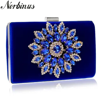

Norbinus Women Crystal Rhinestones Handbags Blue Gold Flower Chain Shoulder Bags Ladies Eveing Day Clutches Purse Wedding Wallet