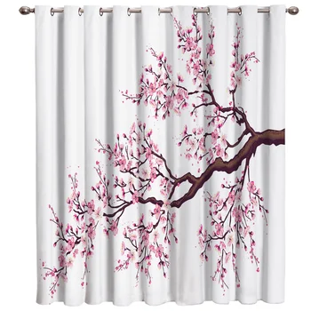 

Pink Cherry Blossoms Flower Window Treatments Curtains Valance Bathroom Curtains Kitchen Fabric Floral Decor Curtain Panels With