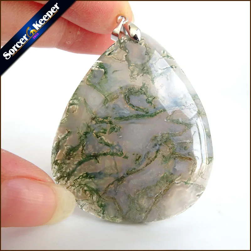 

Natural Green Moss Agates Polished Beads DIY Crystal Necklace Brazil Healing Reiki Stone Quartz Pendant Mineral Home Decor QS026