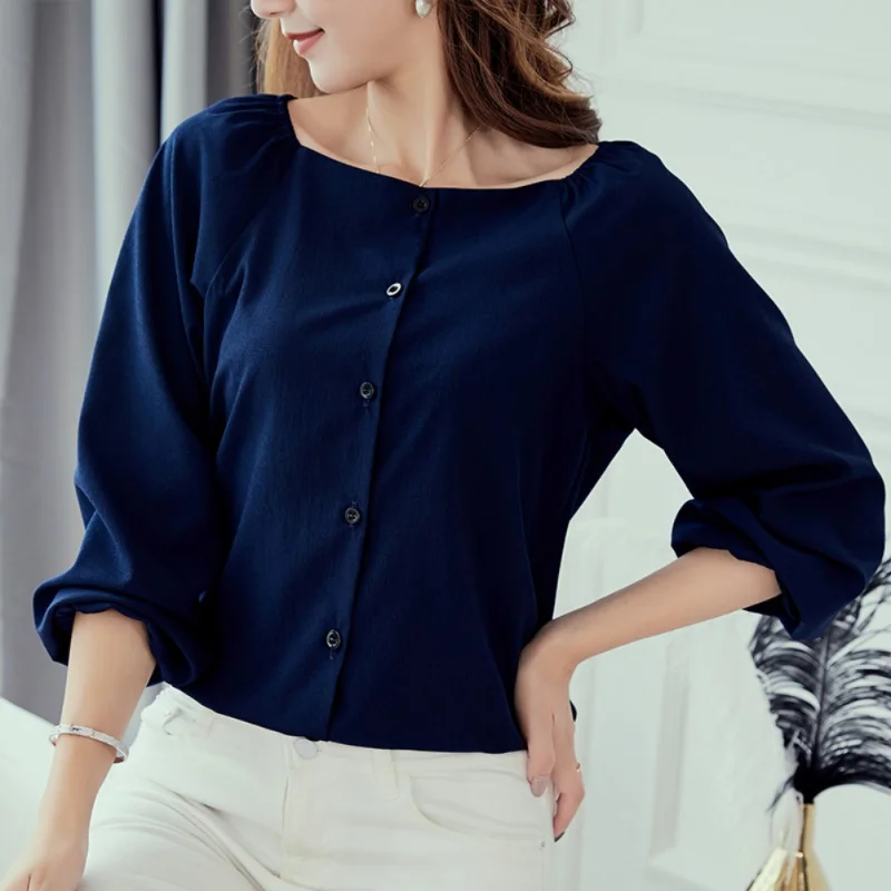 

Women O Neck Long Sleeve Shirts New Autumn Casual Button Shirt Women Fashion Solid Shirt Tops Blusas Femininas