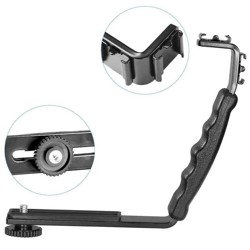  Universal Microphone Stand L Bracket Camera Grip With 2 Hot Shoe Mounts For Zhiyun Smooth Q/3/Dji O