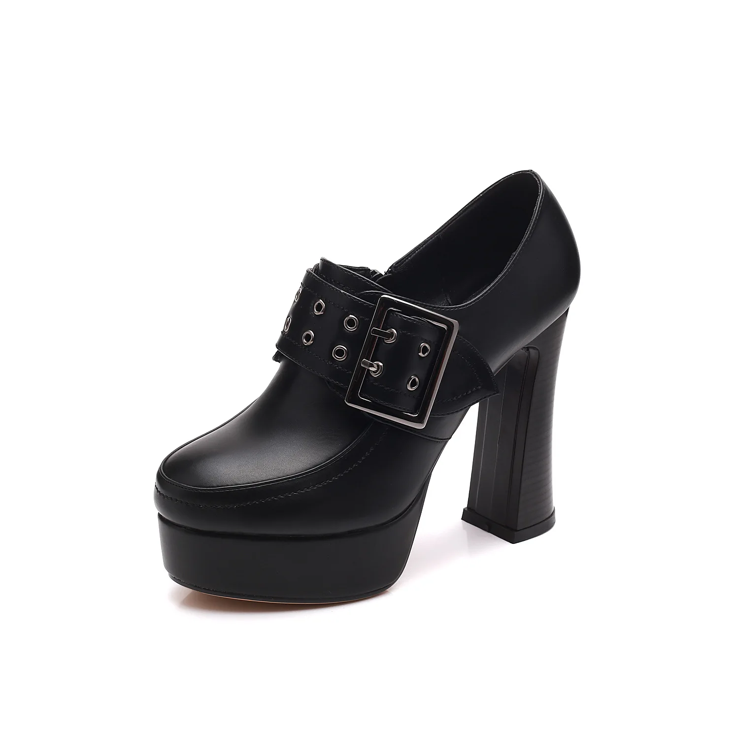De Plate Noir Femmes brown Chaussures 18621 Mode En À Printemps Talon Bouche Avec Cheval forme Super Haute Cuir Vent La Et Dans Ceinture Fer Automne tgFRgq0