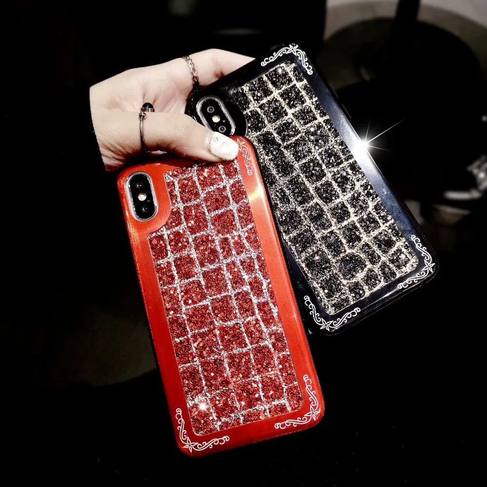 

Luxury Bling Glitter Phone Case For iPhone 8 7 6 6s Plus X Case Plating Metal + Silicon TPU Cover Fundas for iPhone XS Max XR